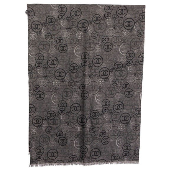 CHANEL Cashmere Grey Reversible Shawl Scarf CC Logo - Picture 4 of 8